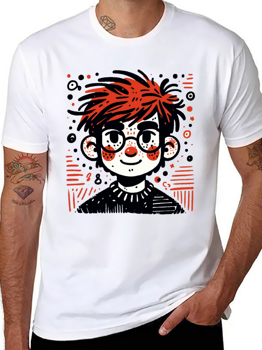 Cartoon Boy Graphic Tee - Black T-Shirt