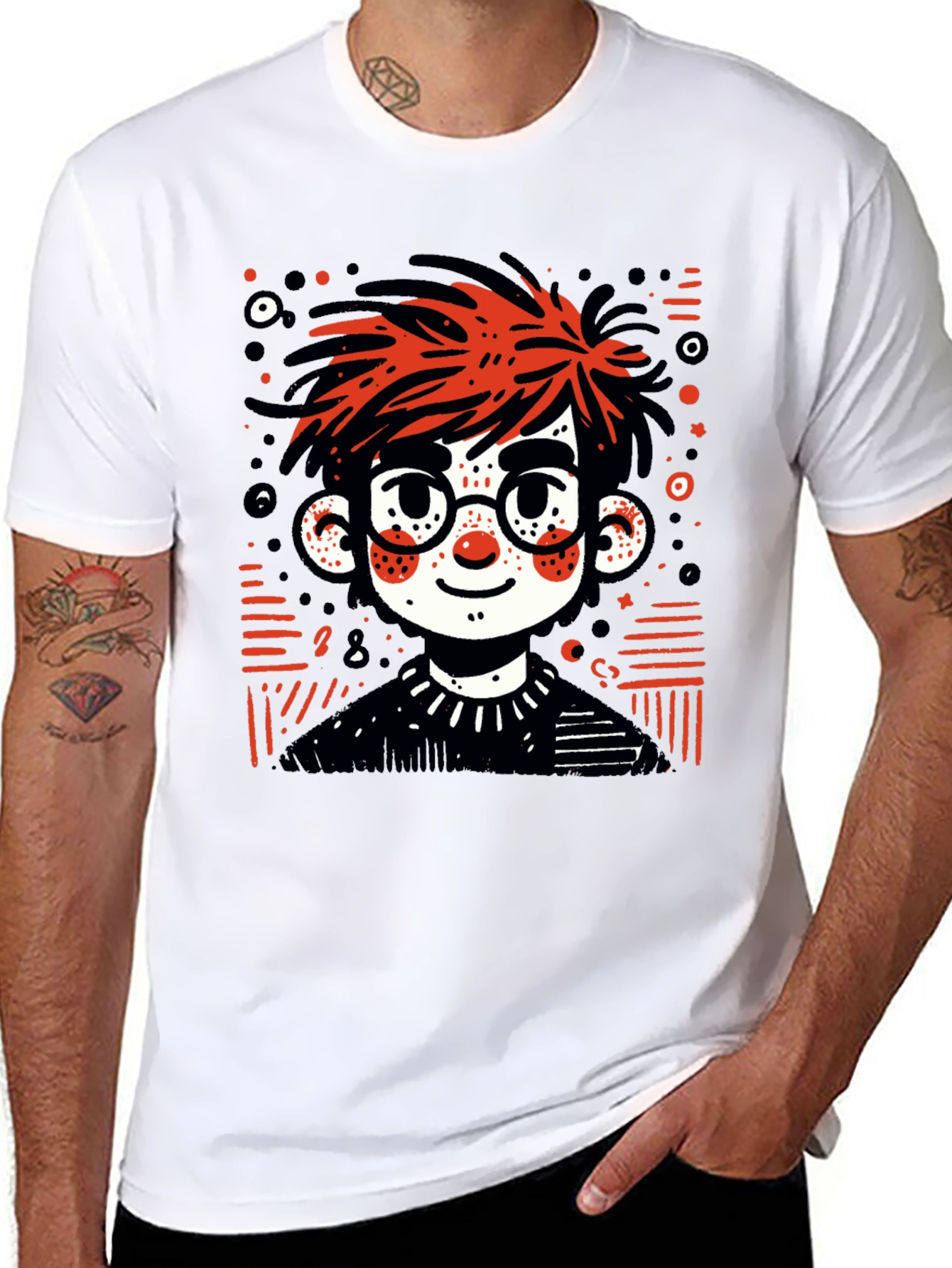 Cartoon Boy Graphic Tee - Black T-Shirt