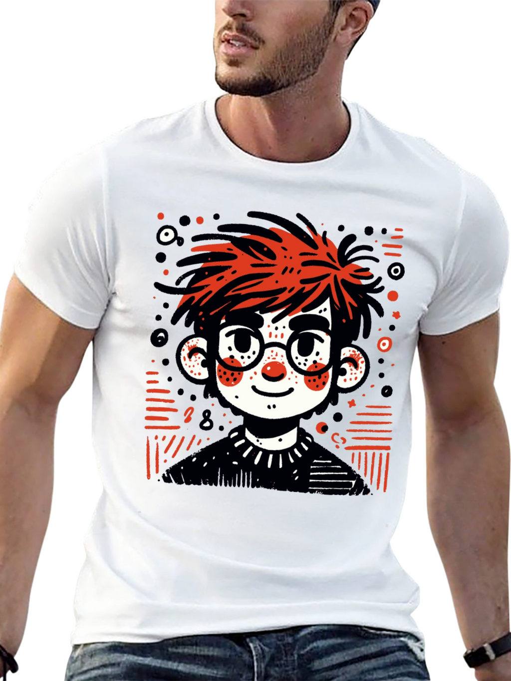 Cartoon Boy Graphic Tee - Black T-Shirt