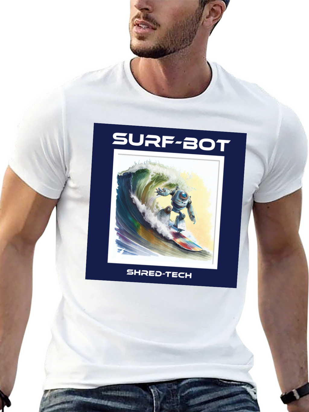 Surf-Bot Shred-Tech T-Shirt - Robot Surfing Wave Design