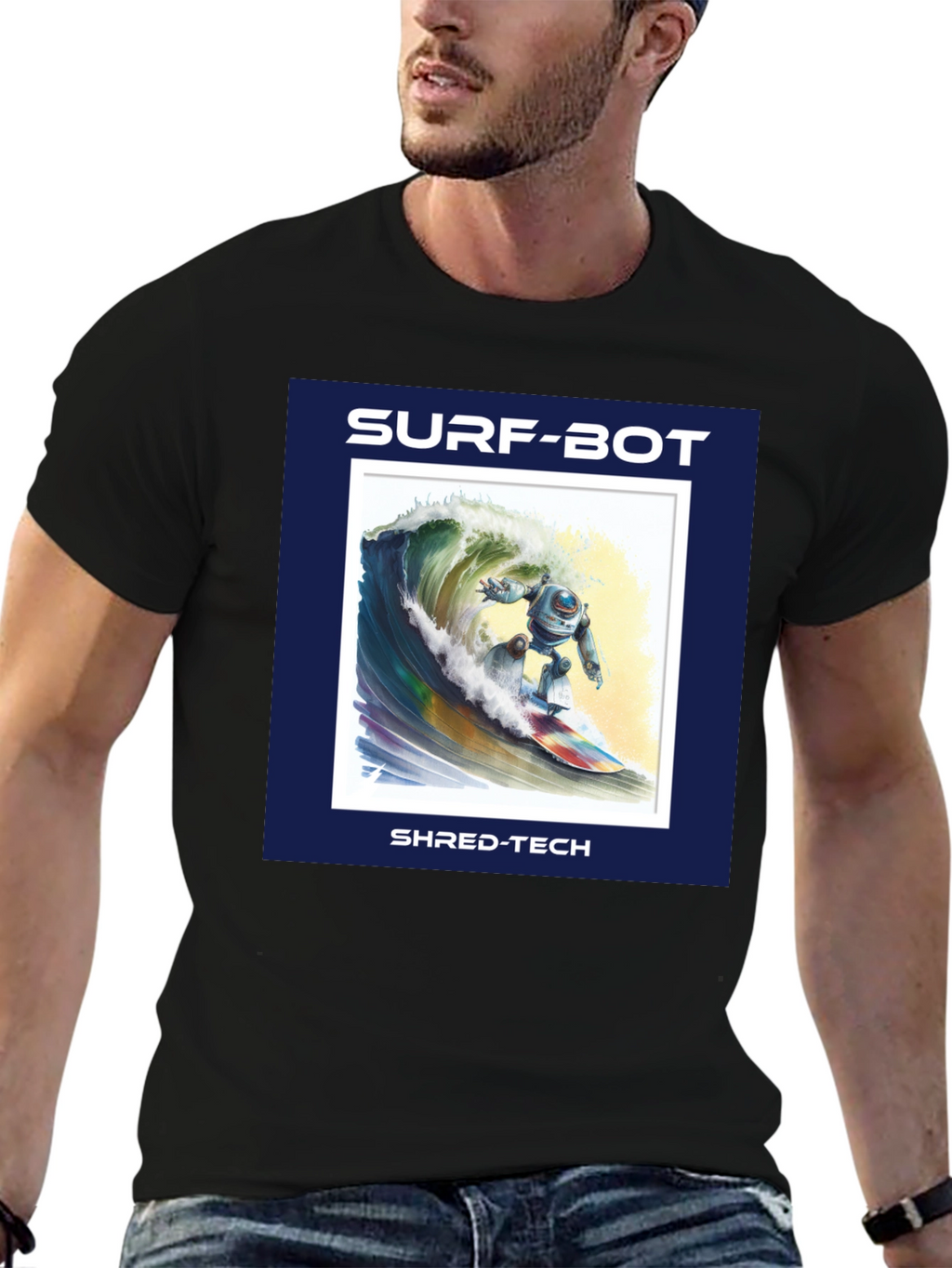 Surf-Bot Shred-Tech T-Shirt - Robot Surfing Wave Design