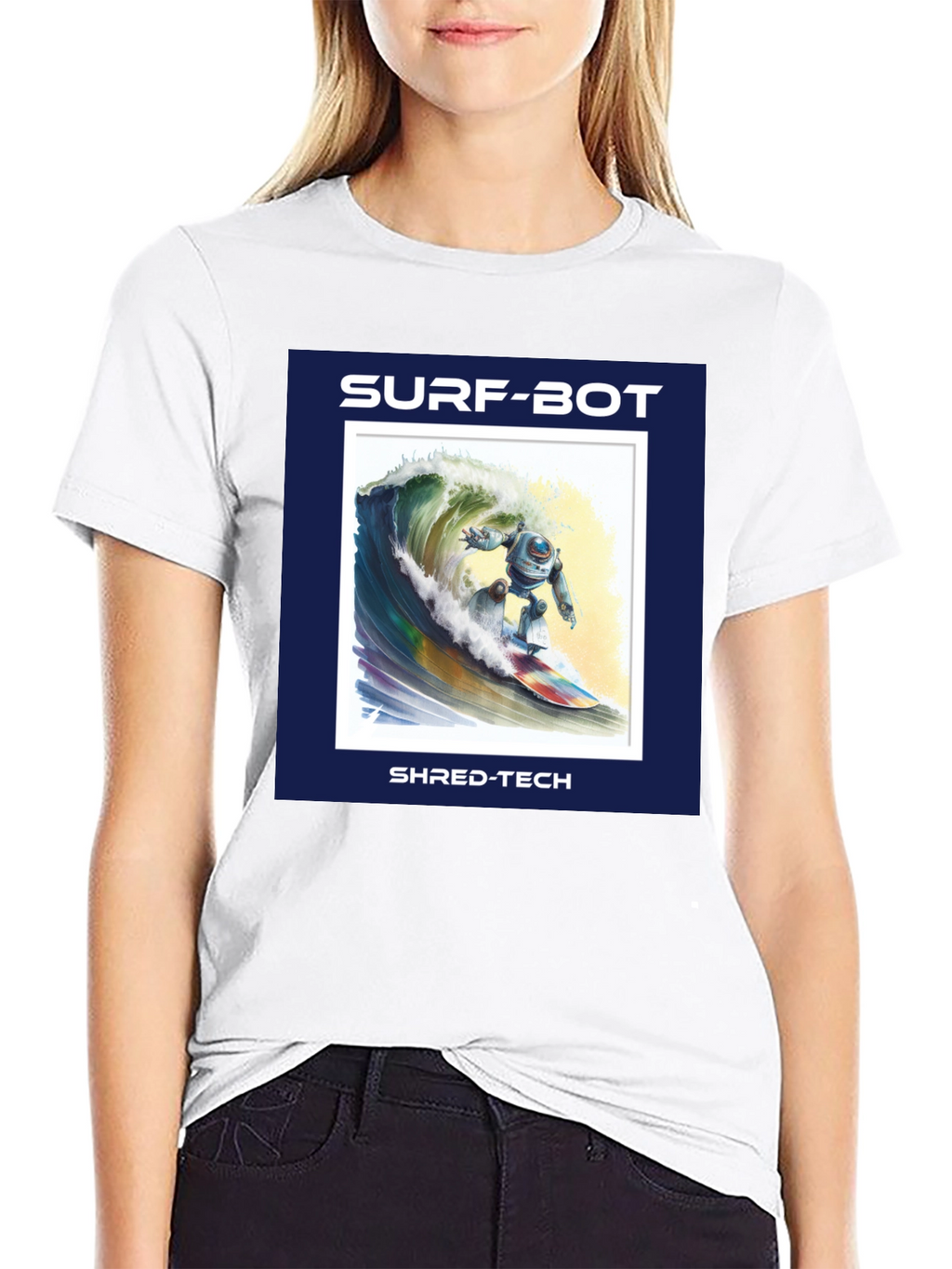 Surf-Bot Shred-Tech T-Shirt - Robot Surfing Wave Design