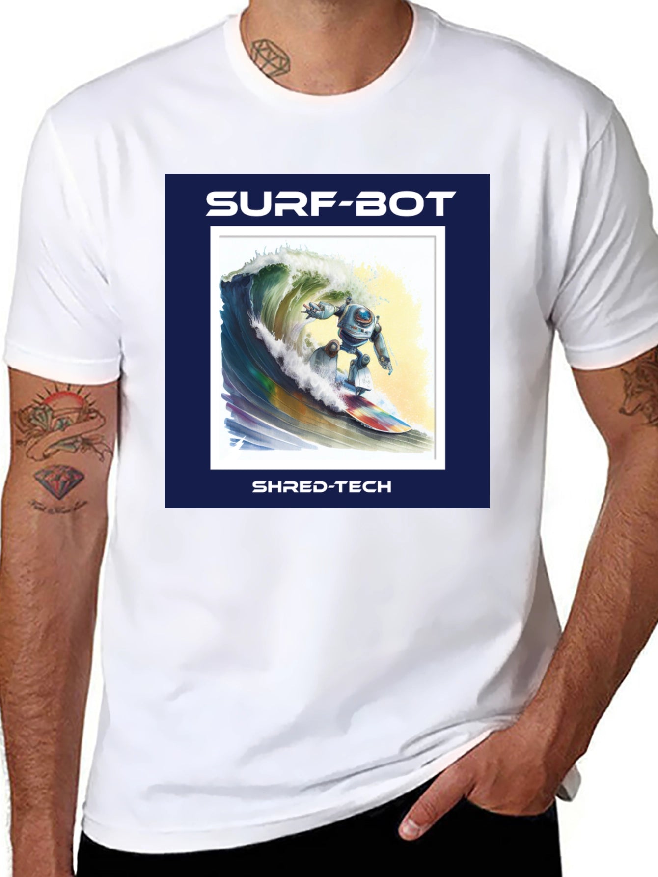Surf-Bot Shred-Tech T-Shirt - Robot Surfing Wave Design