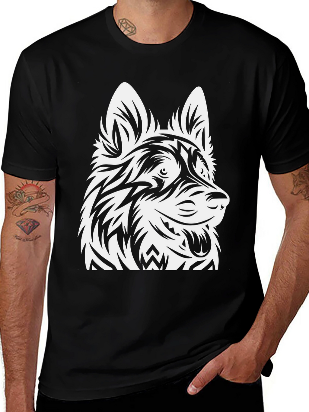 Tribal Dog Graphic Black Tee
