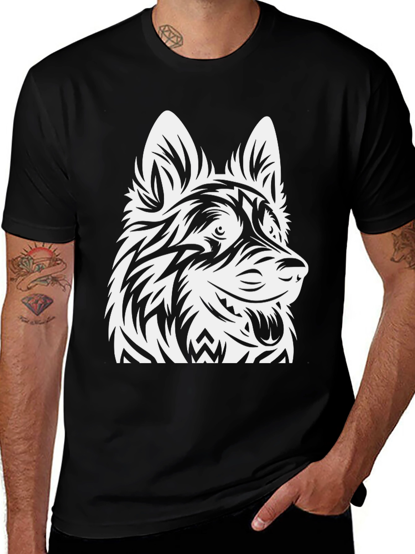 Tribal Dog Graphic Black Tee