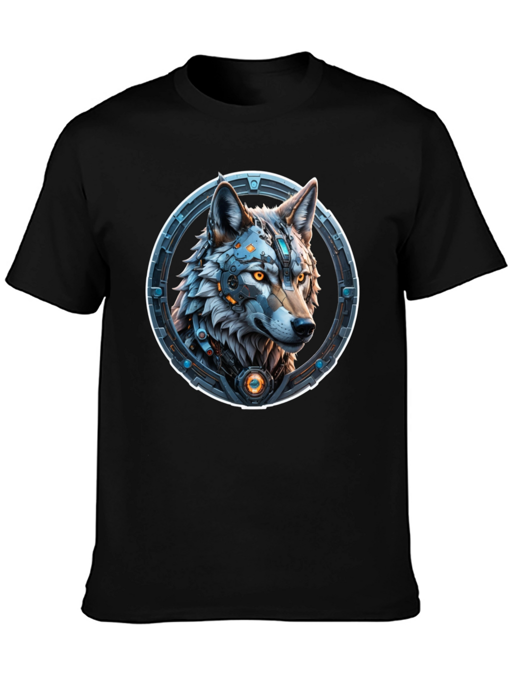 Cyber Wolf Graphic Tee - Black Cotton Blend