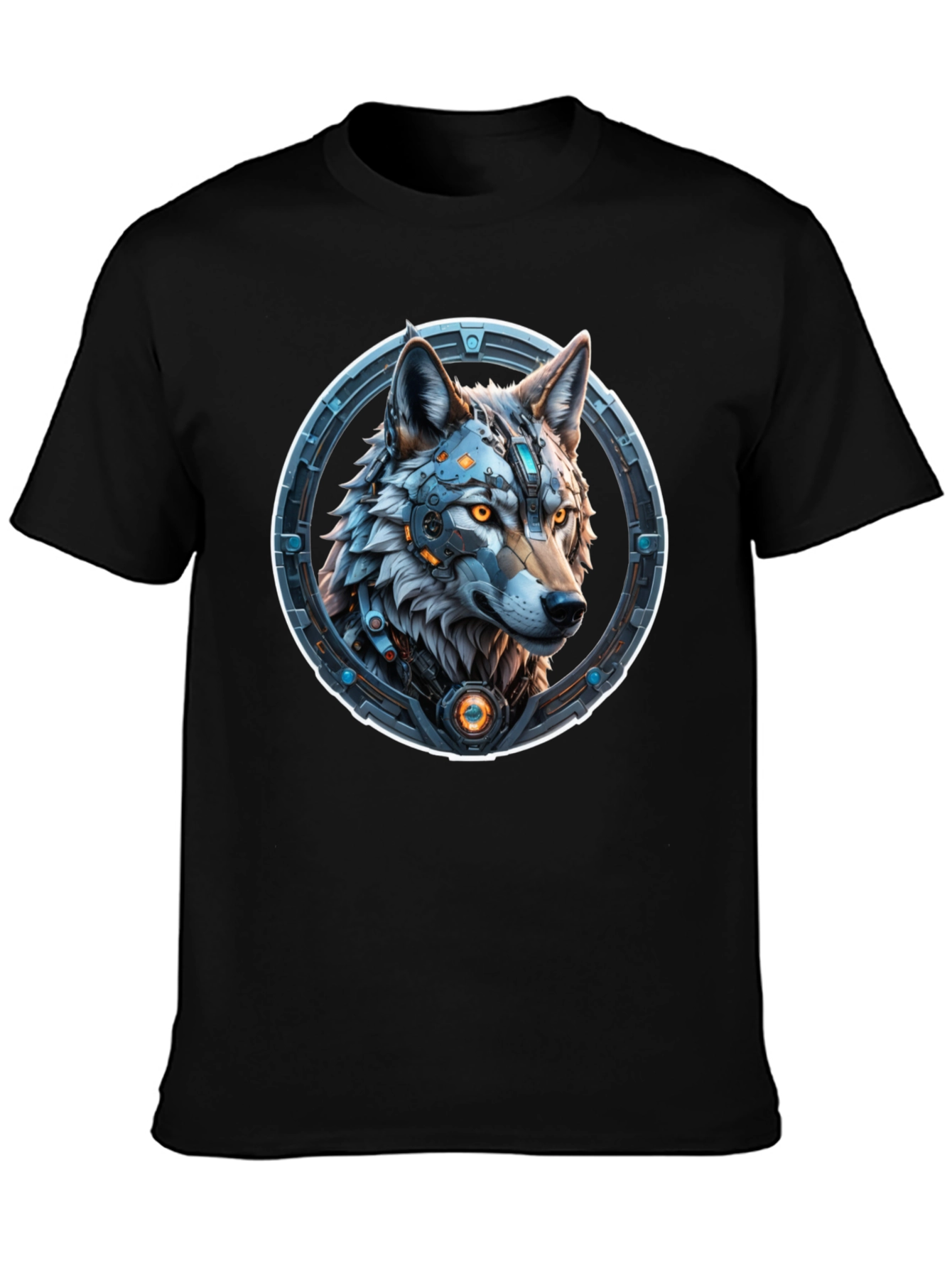 Cyber Wolf Graphic Tee - Black Cotton Blend