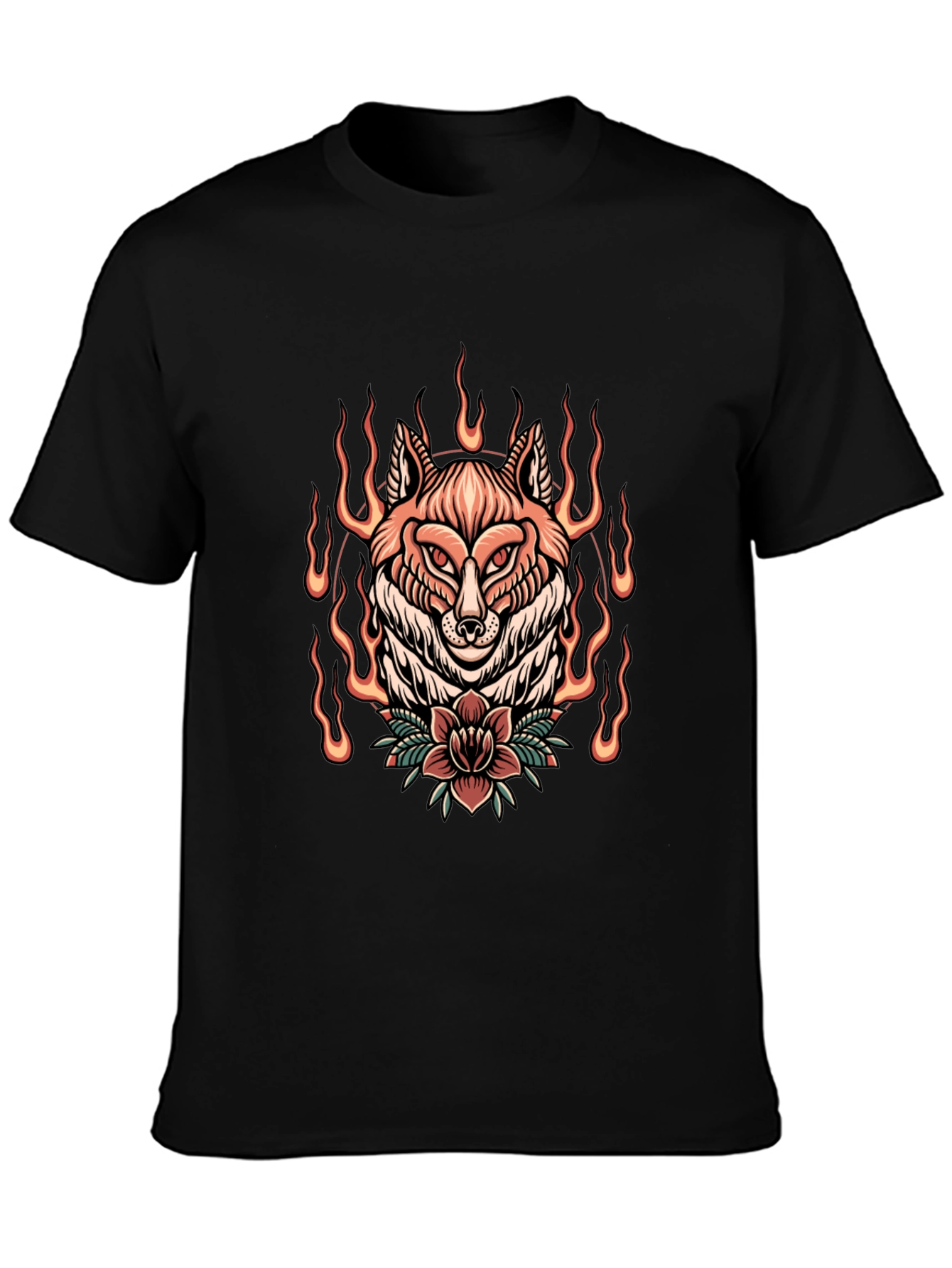 Flaming Fox Graphic Tee - Stylish Black T-Shirt