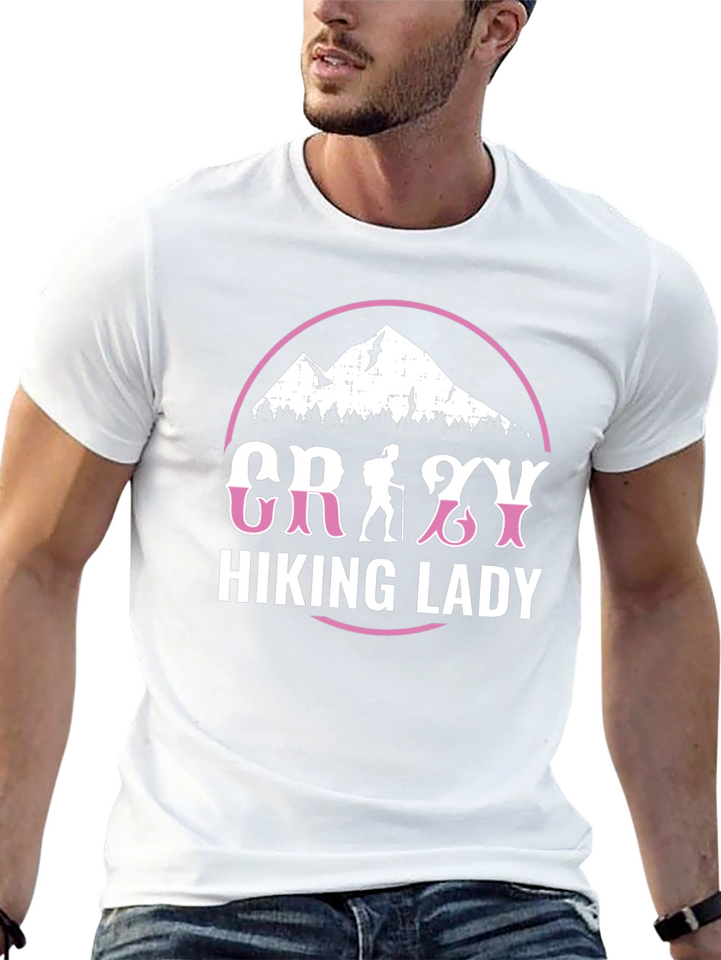 Crazy Hiking Lady Graphic Tee - Mountain Adventure Shirt