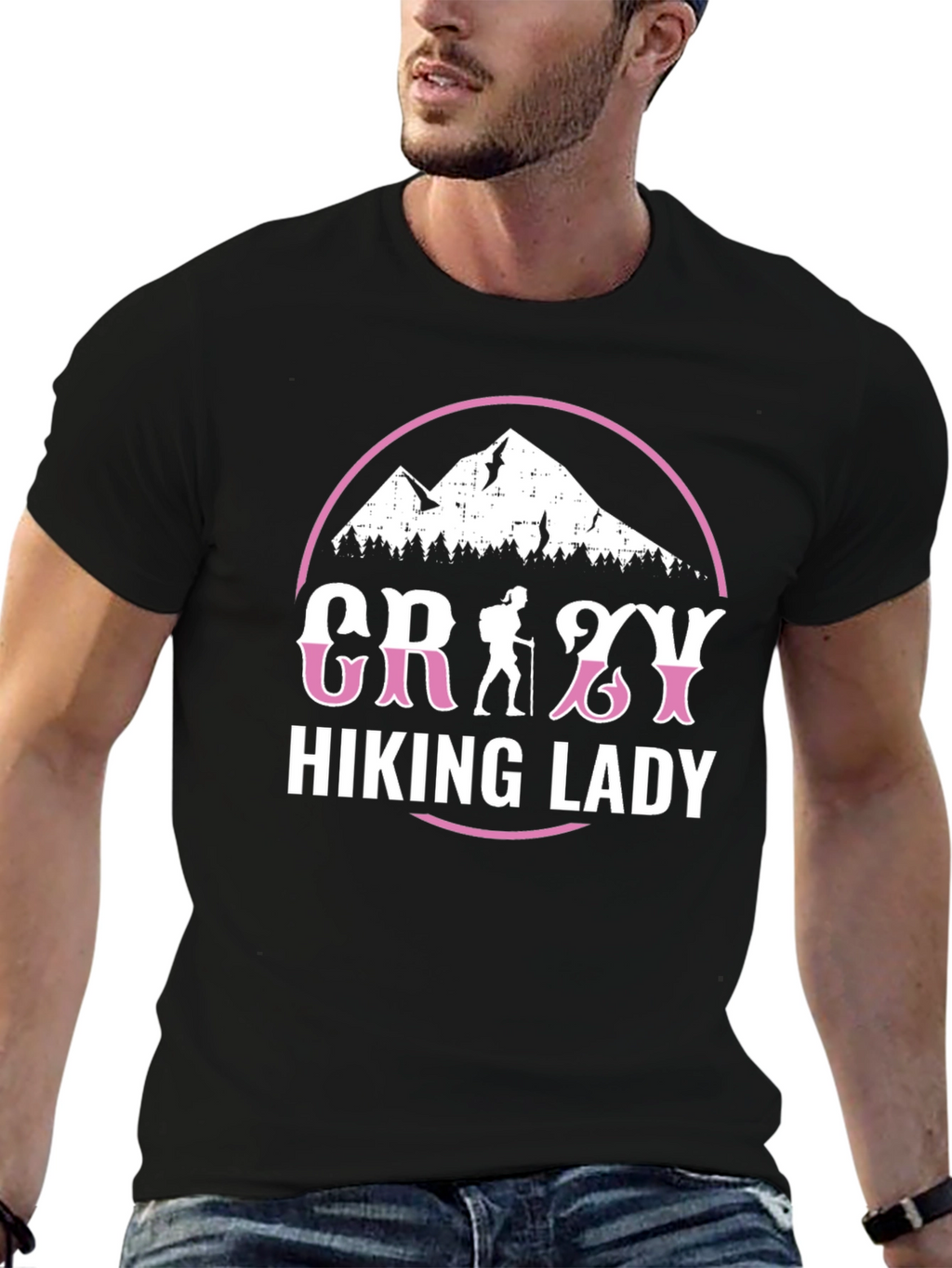 Crazy Hiking Lady Graphic Tee - Mountain Adventure Shirt