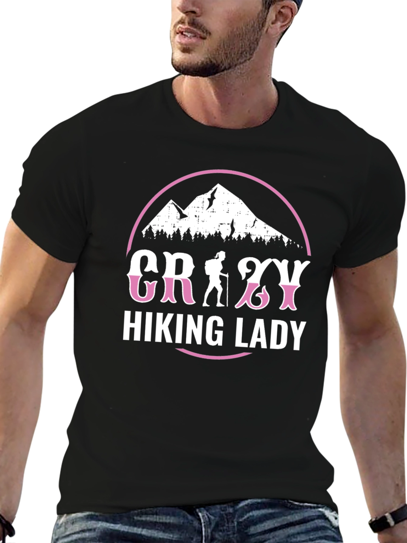 Crazy Hiking Lady Graphic Tee - Mountain Adventure Shirt
