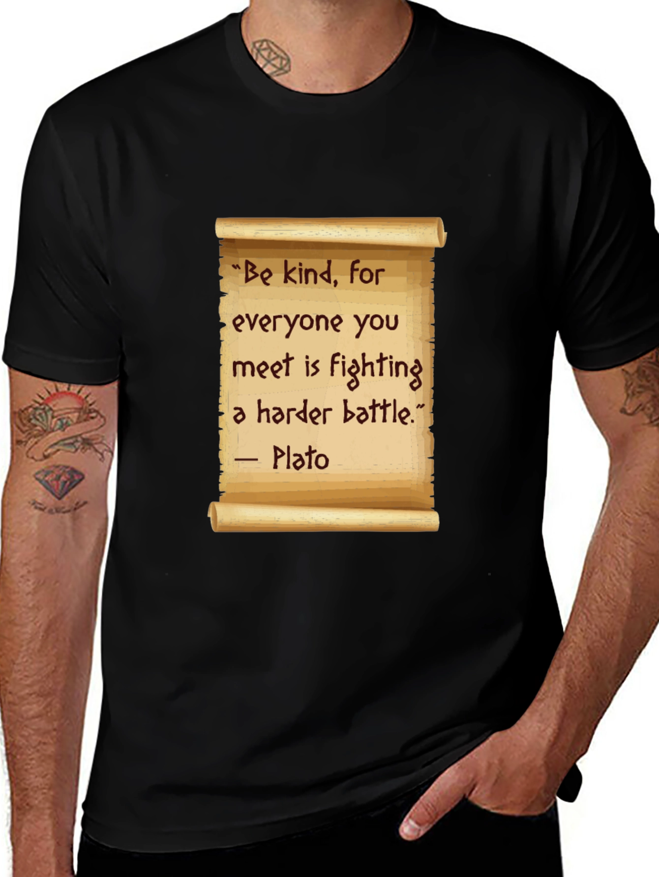 Be Kind T-Shirt - Plato Quote Scroll Design