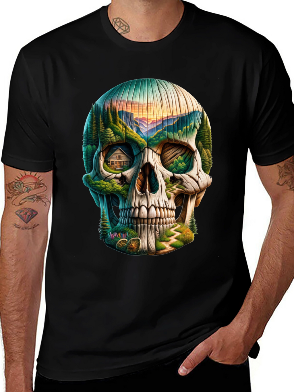 Skull Landscape Graphic Tee - Unique Design