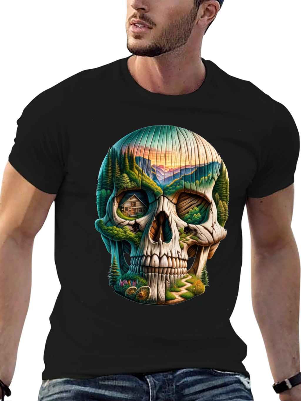 Skull Landscape Graphic Tee - Unique Design