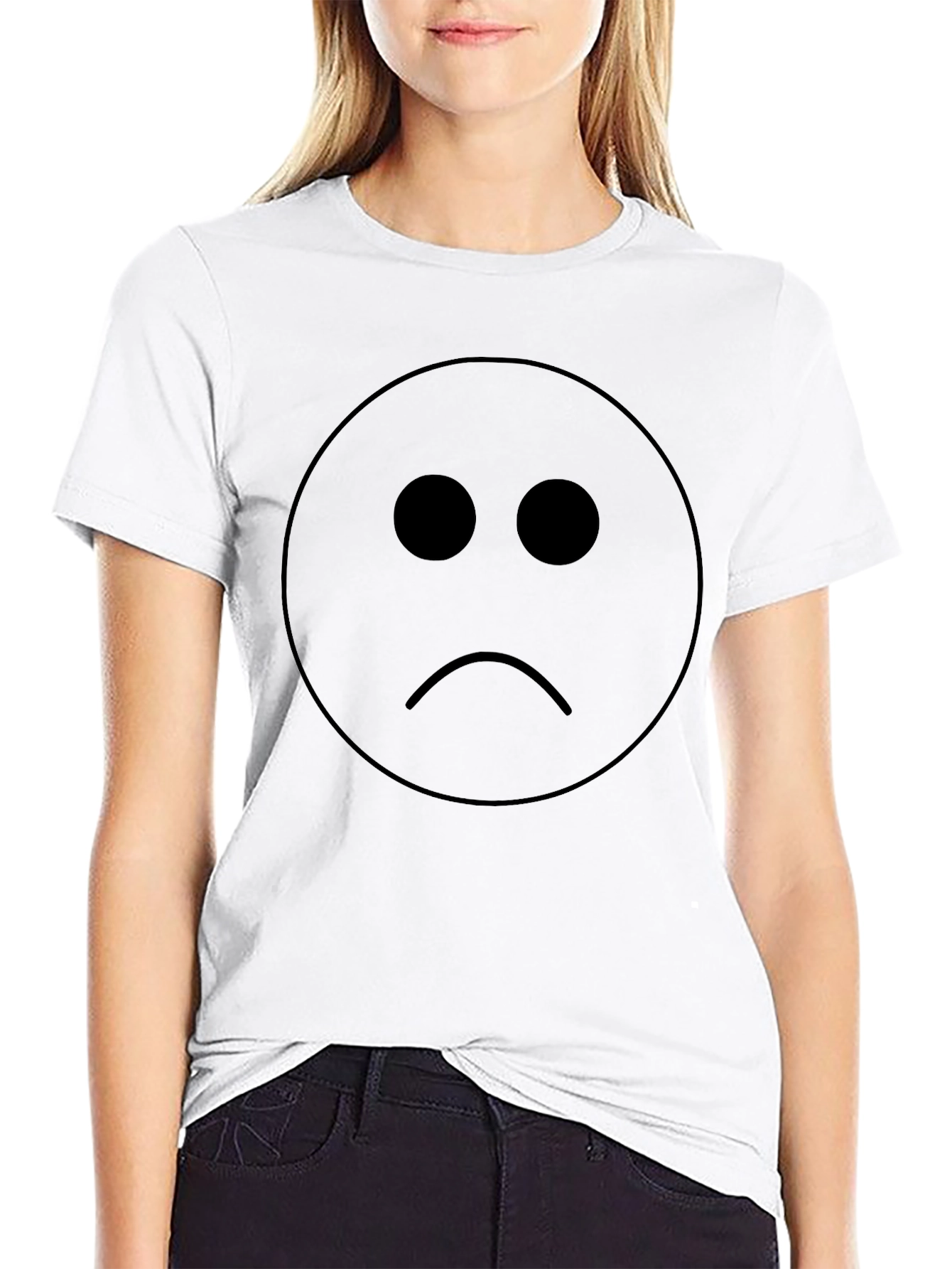 Sad Face Graphic T-Shirt - Black Cotton Blend