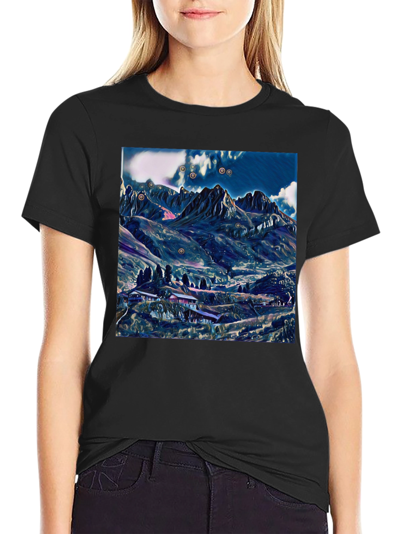 Mountain Landscape Graphic Tee - Black