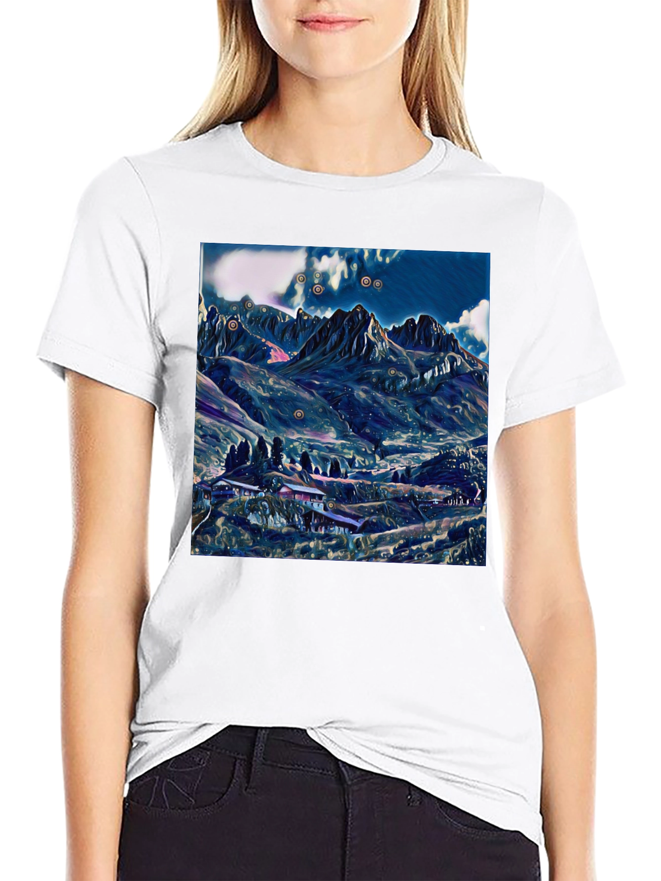 Mountain Landscape Graphic Tee - Black