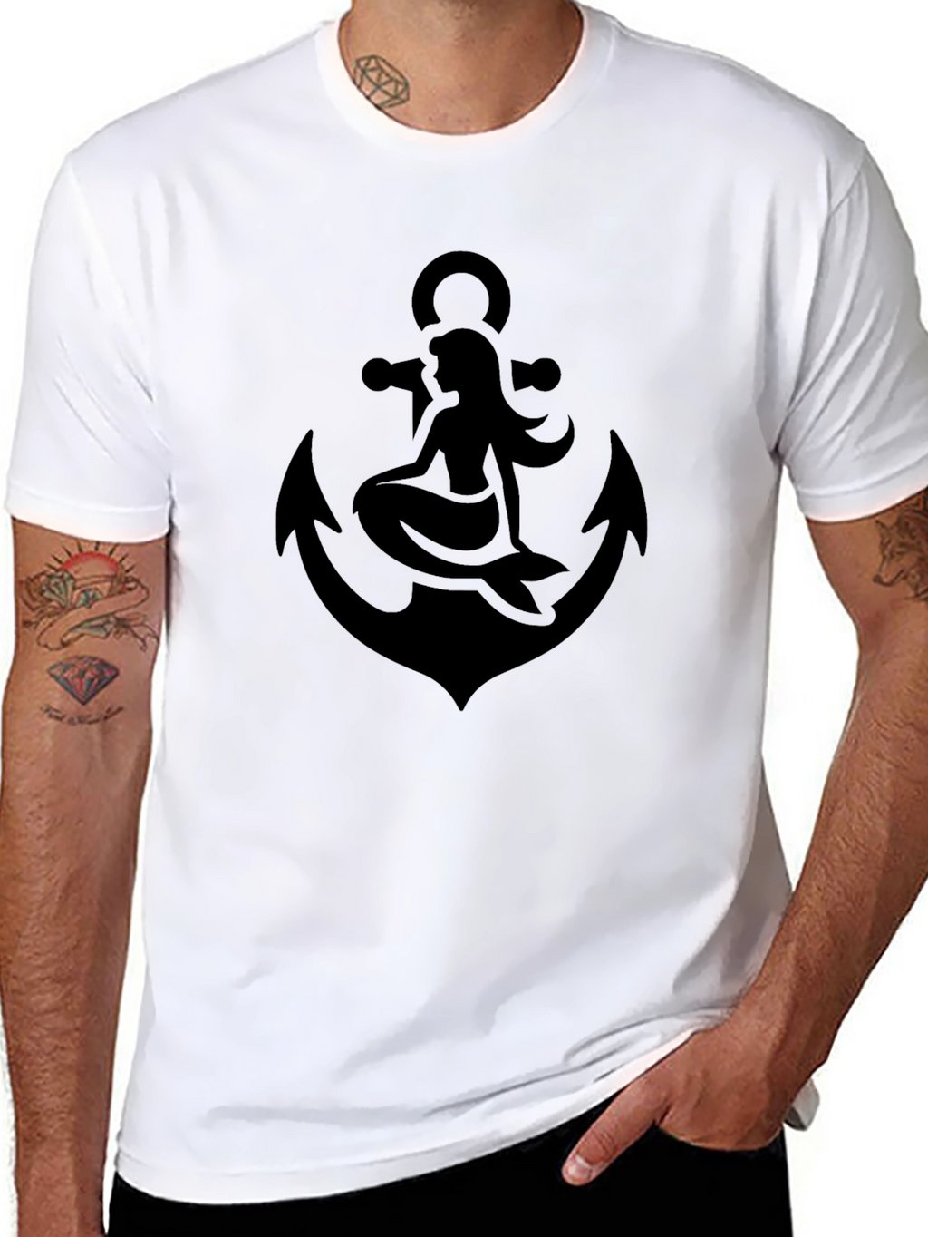Mermaid Anchor Graphic Tee - Classic Black T-Shirt