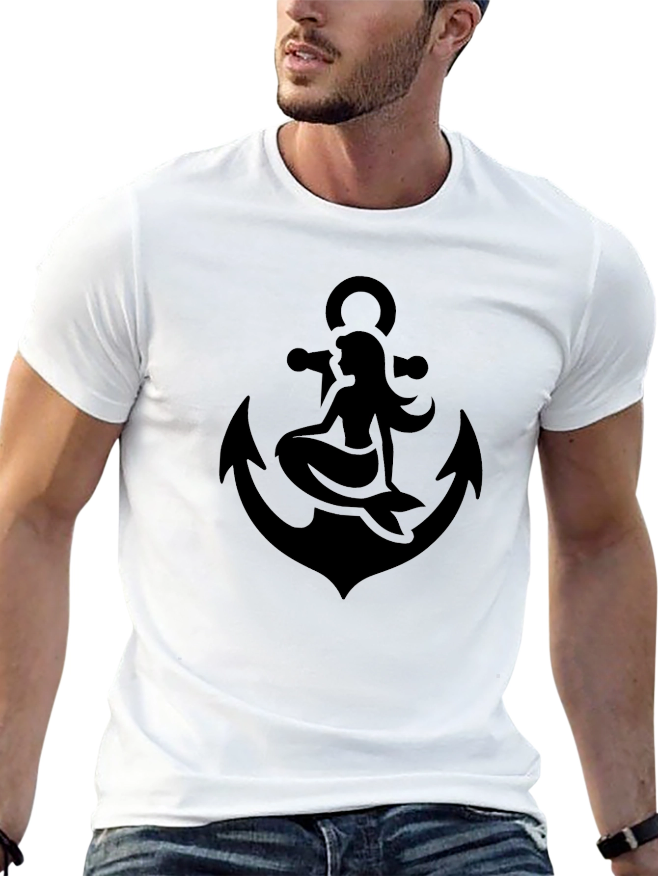 Mermaid Anchor Graphic Tee - Classic Black T-Shirt