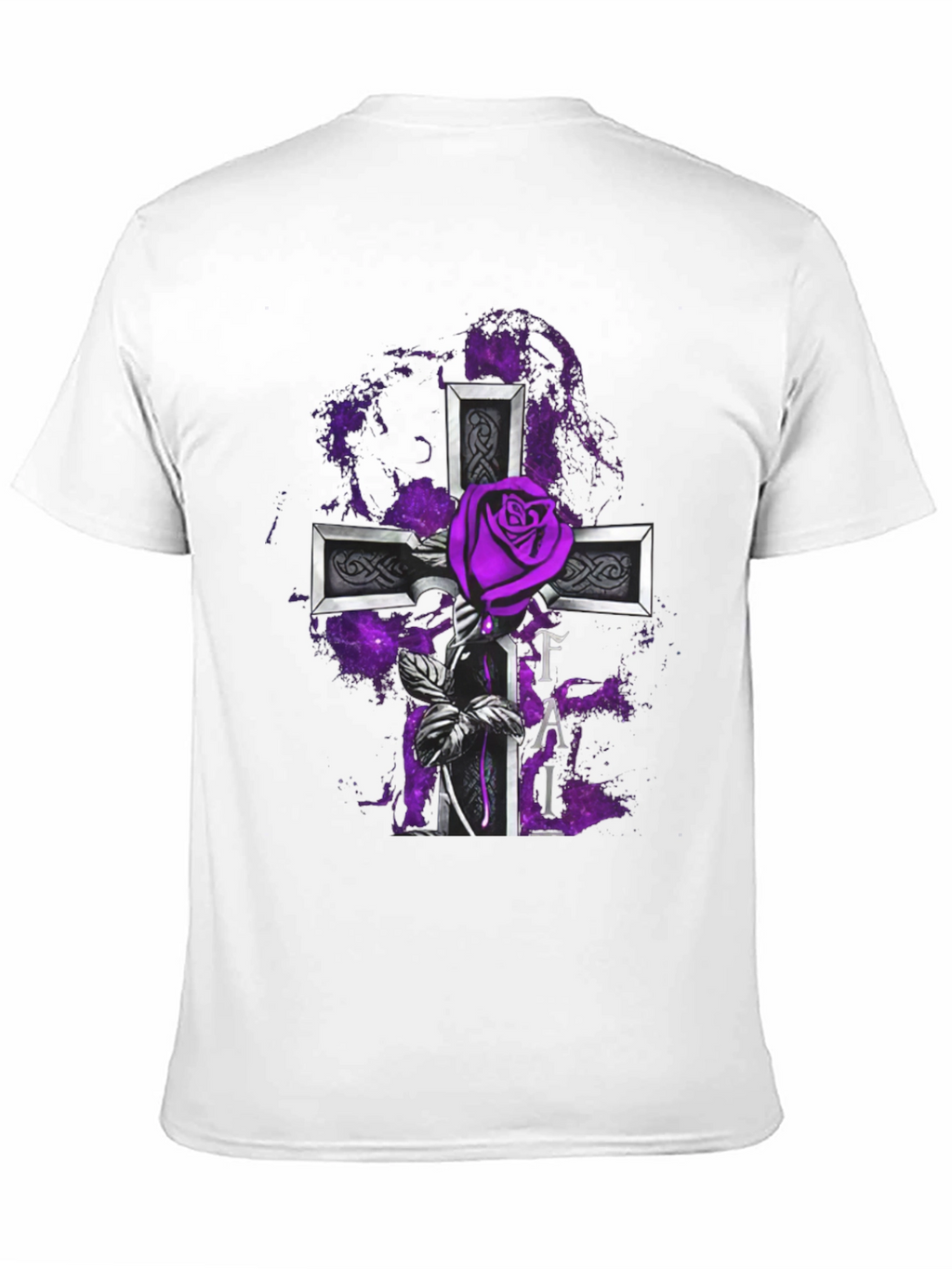 Gothic Rose Cross T-Shirt - Purple Floral Design