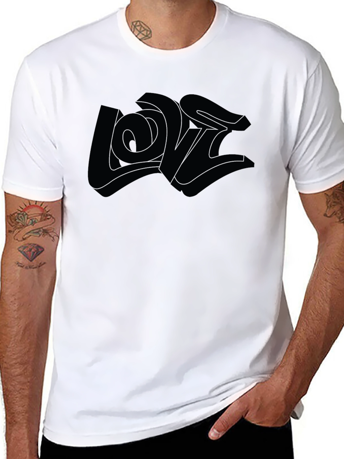 Monochrome Graphic Tee - 3D Love Design