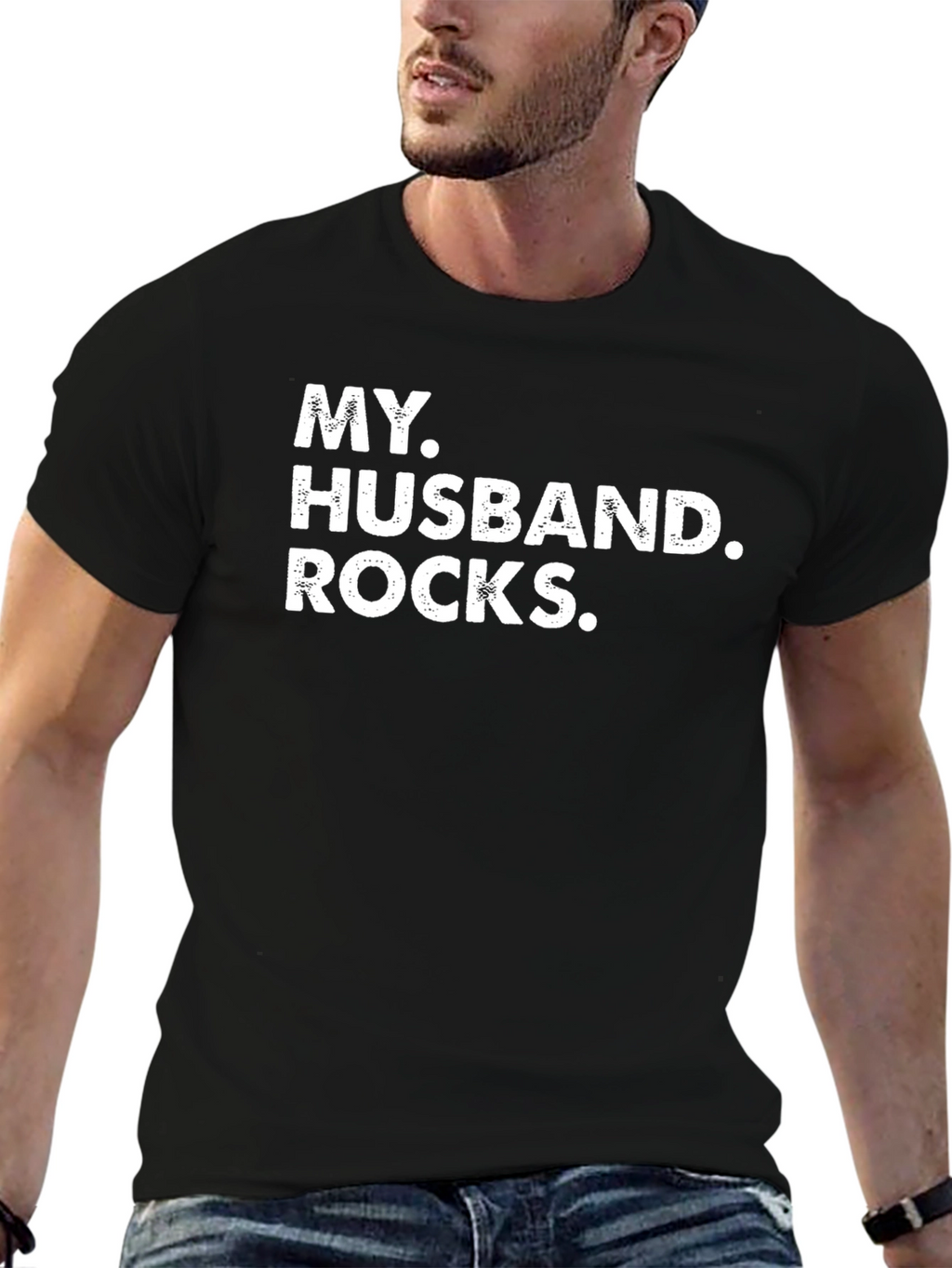 My Husband Rocks Black Cotton Graphic Tee