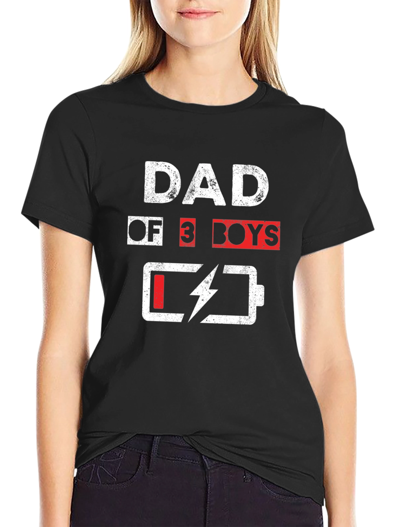 Dad of 3 Boys T-Shirt - Low Battery Funny Fathers Day Tee
