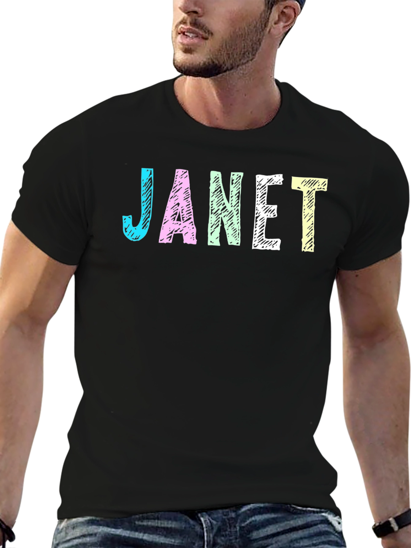Janet Graphic T-Shirt - Black Crew Neck Tee