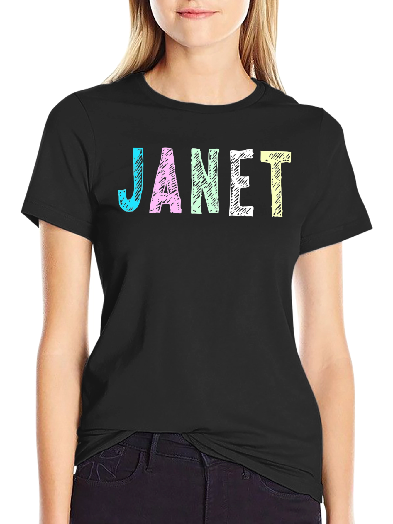 Janet Graphic T-Shirt - Black Crew Neck Tee