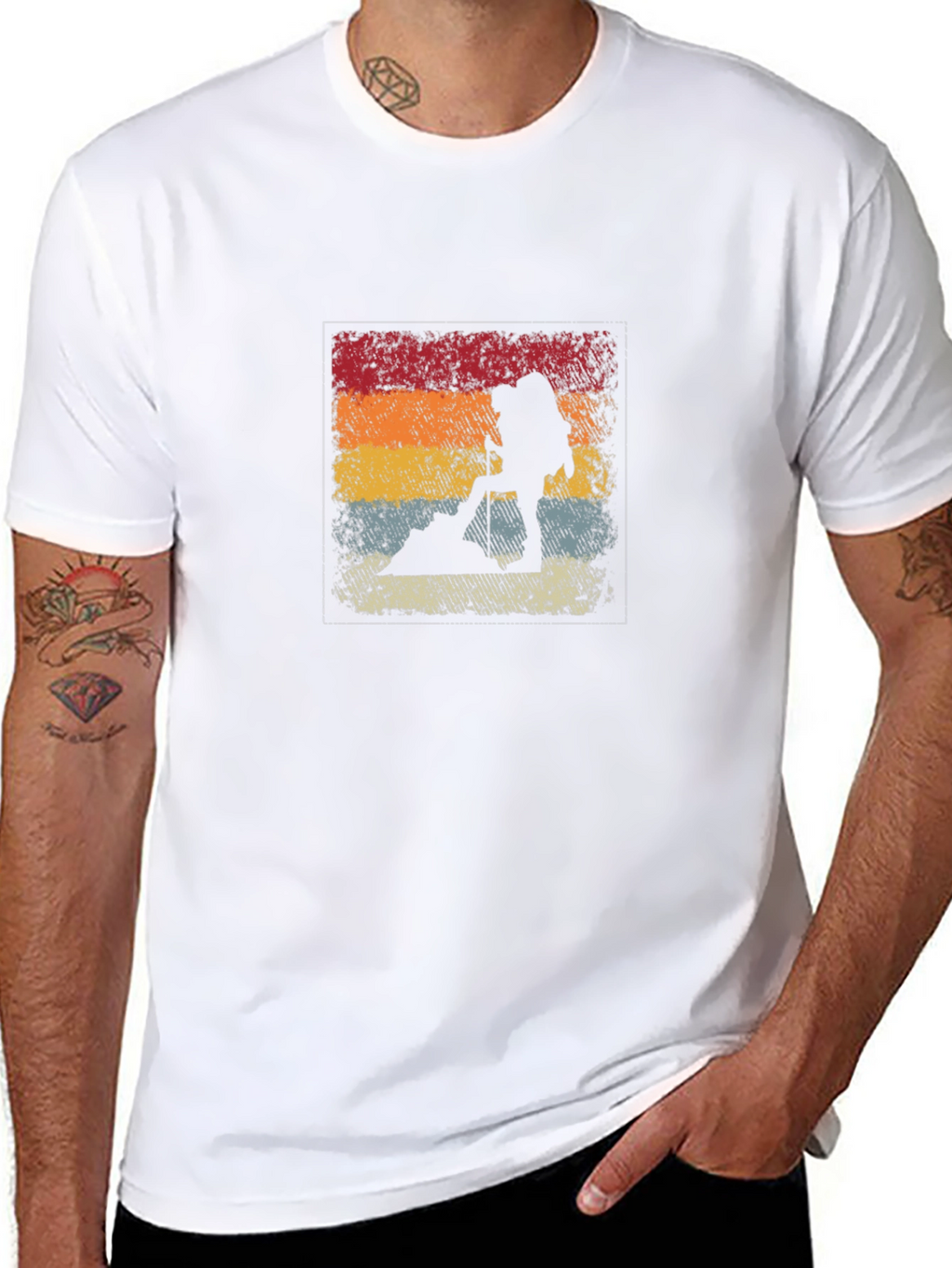 Retro Hiker Silhouette T-Shirt - Black