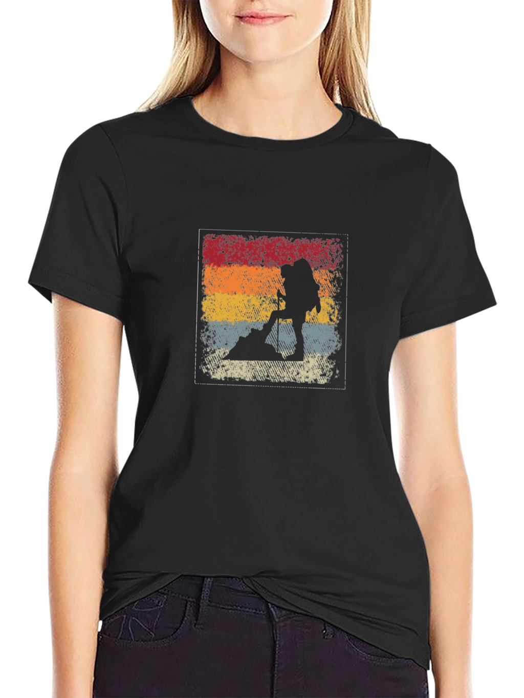 Retro Hiker Silhouette T-Shirt - Black