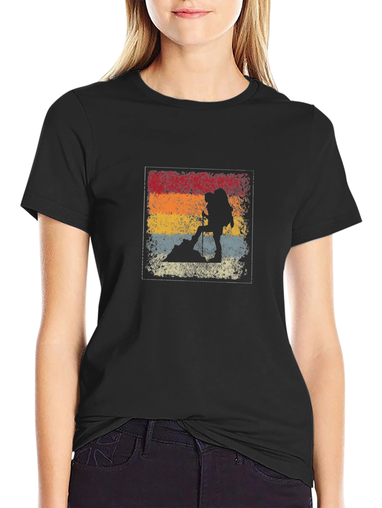 Retro Hiker Silhouette T-Shirt - Black