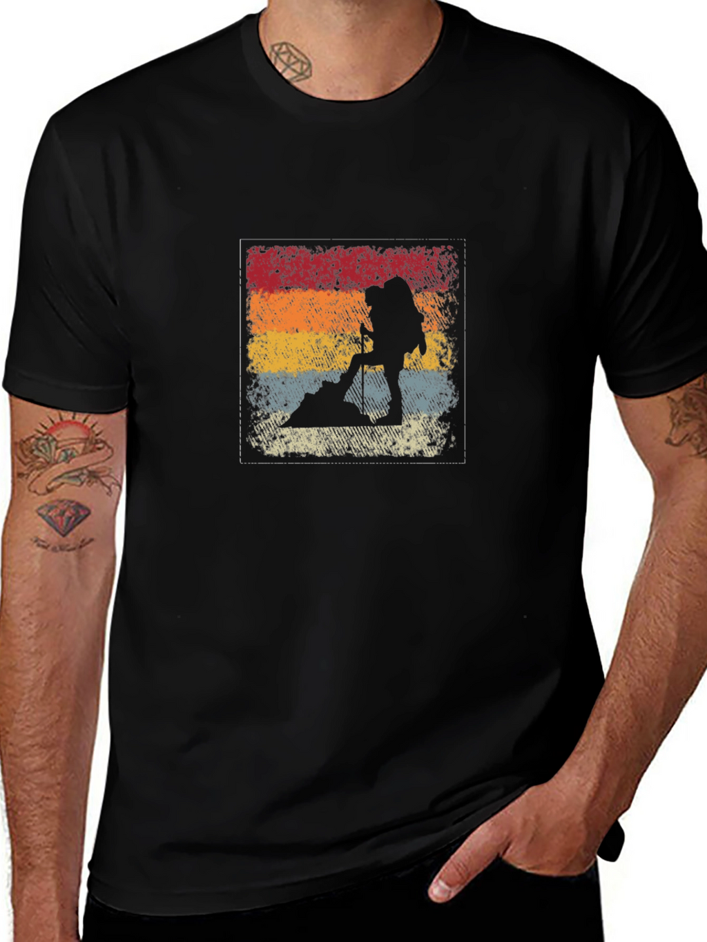 Retro Hiker Silhouette T-Shirt - Black