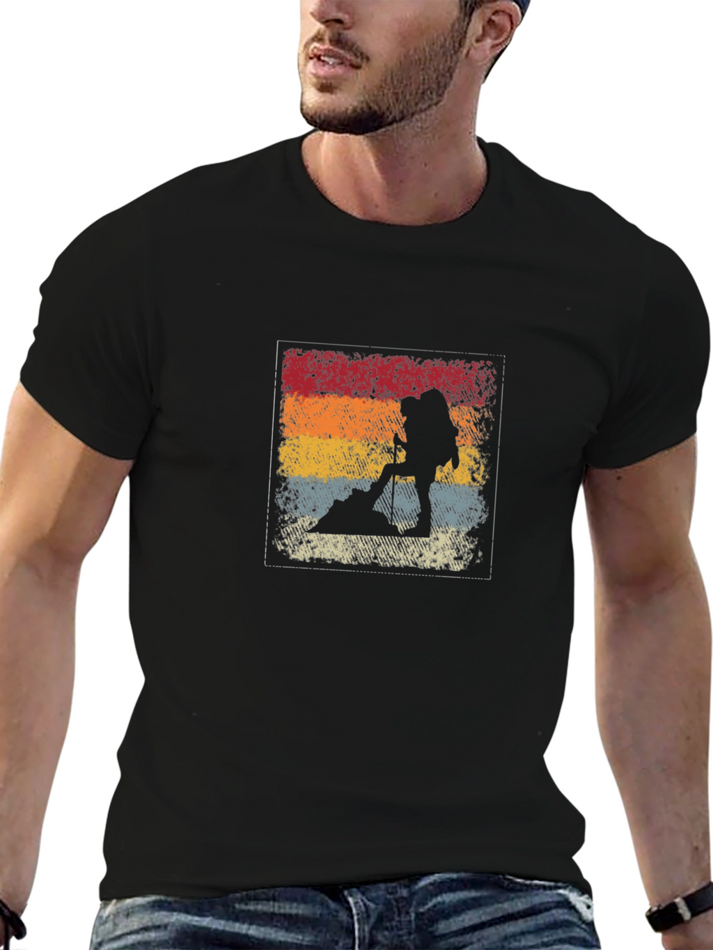 Retro Hiker Silhouette T-Shirt - Black