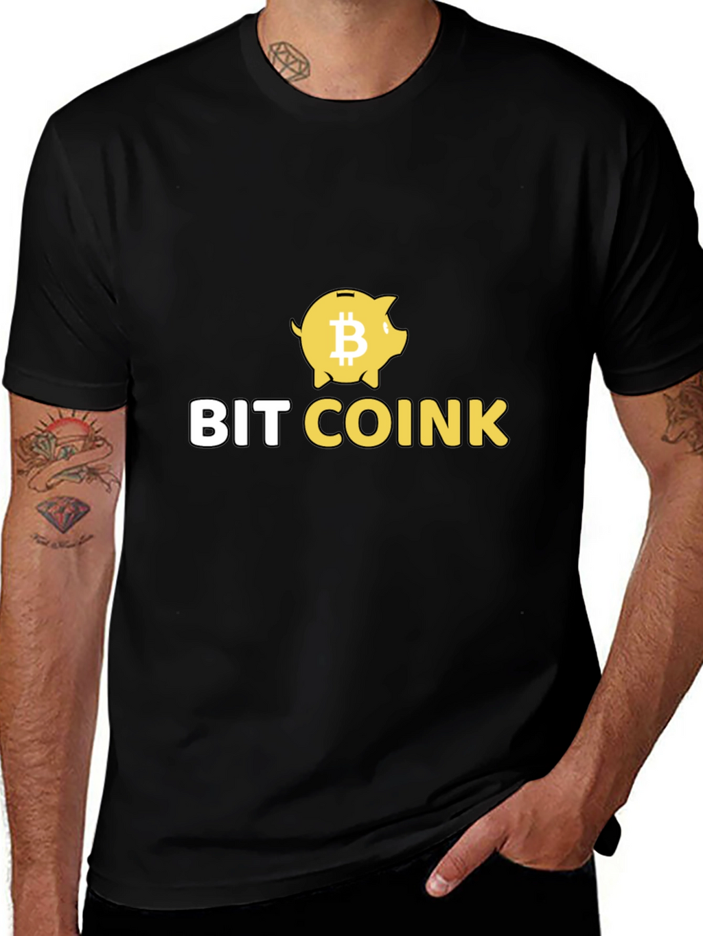 Bit Coink Black T-Shirt - Crypto Piggy Bank Design
