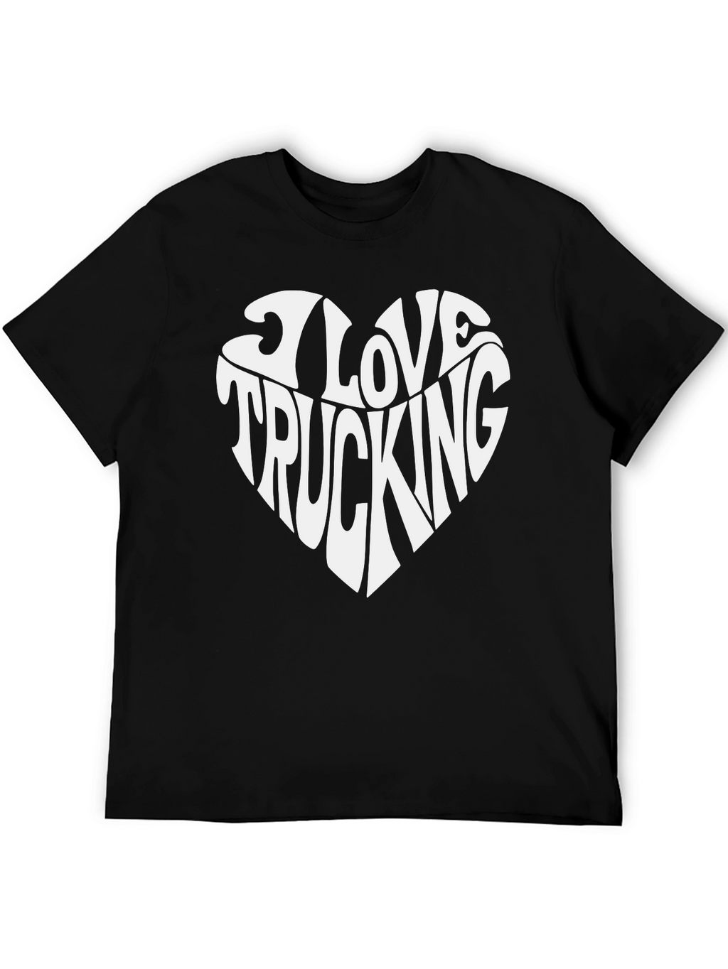 I Love Trucking Heart Graphic T-Shirt - Black Cotton