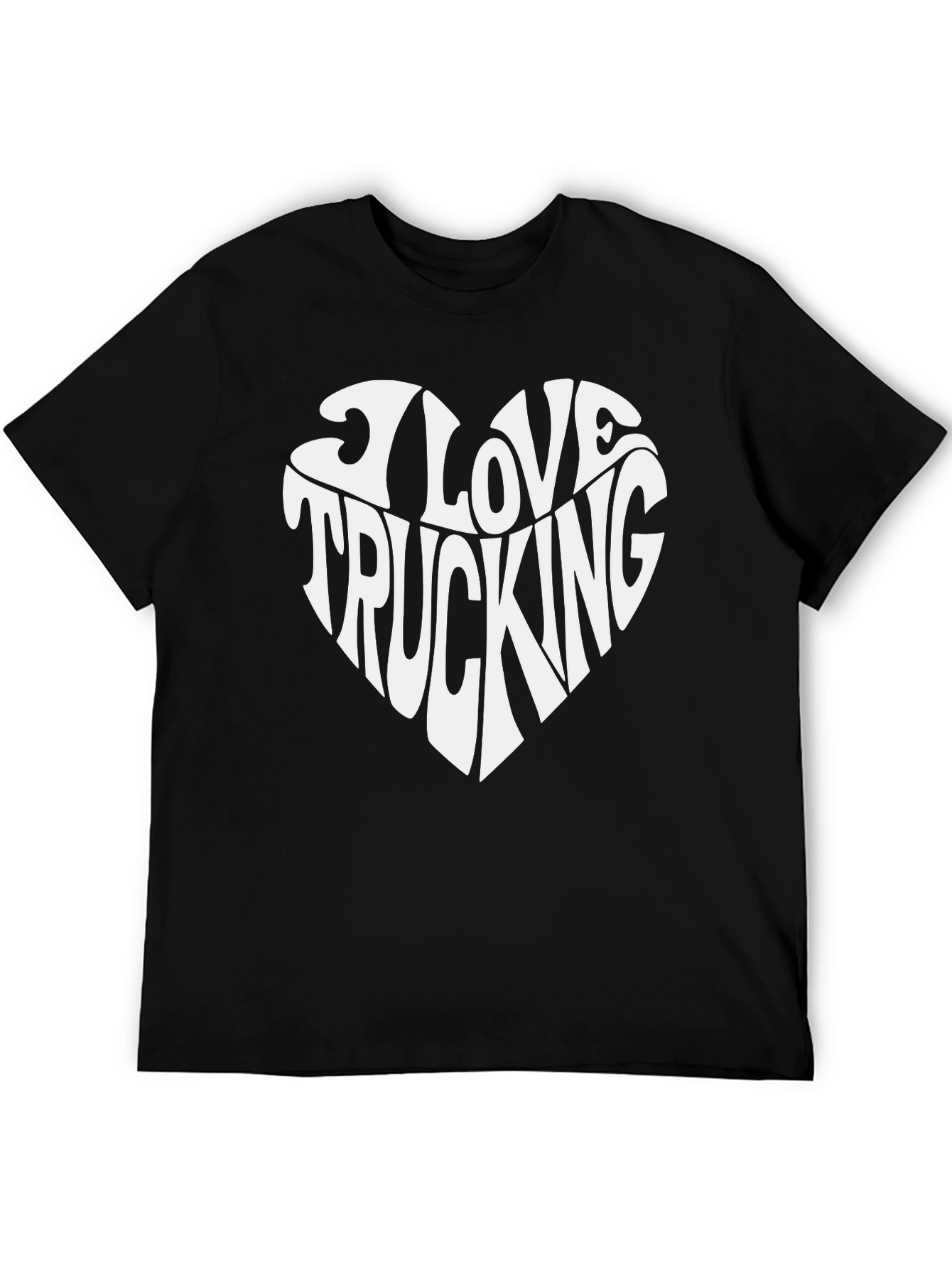 I Love Trucking Heart Graphic T-Shirt - Black Cotton