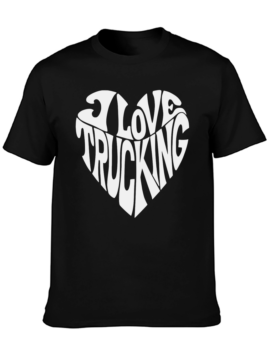 I Love Trucking Heart Graphic T-Shirt - Black Cotton
