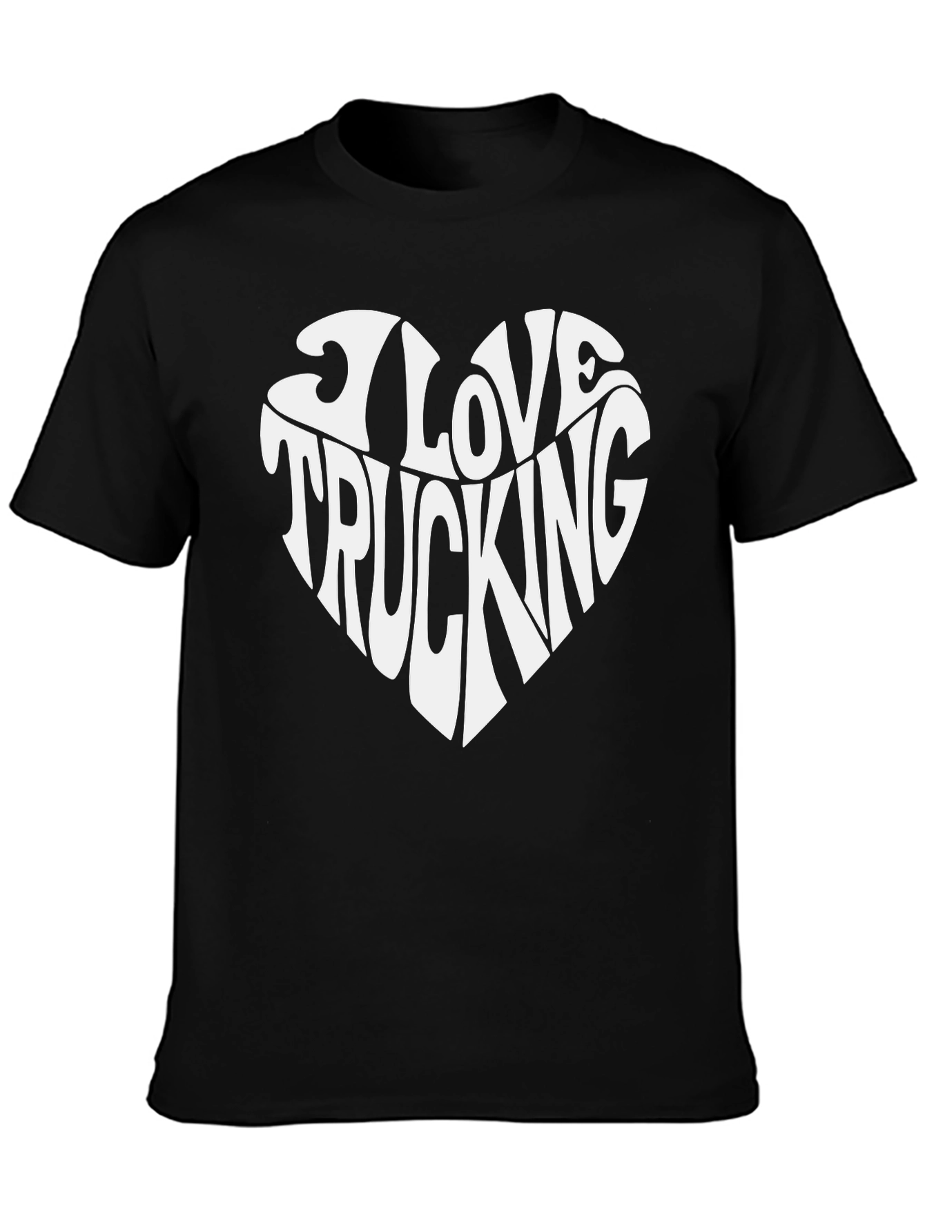 I Love Trucking Heart Graphic T-Shirt - Black Cotton