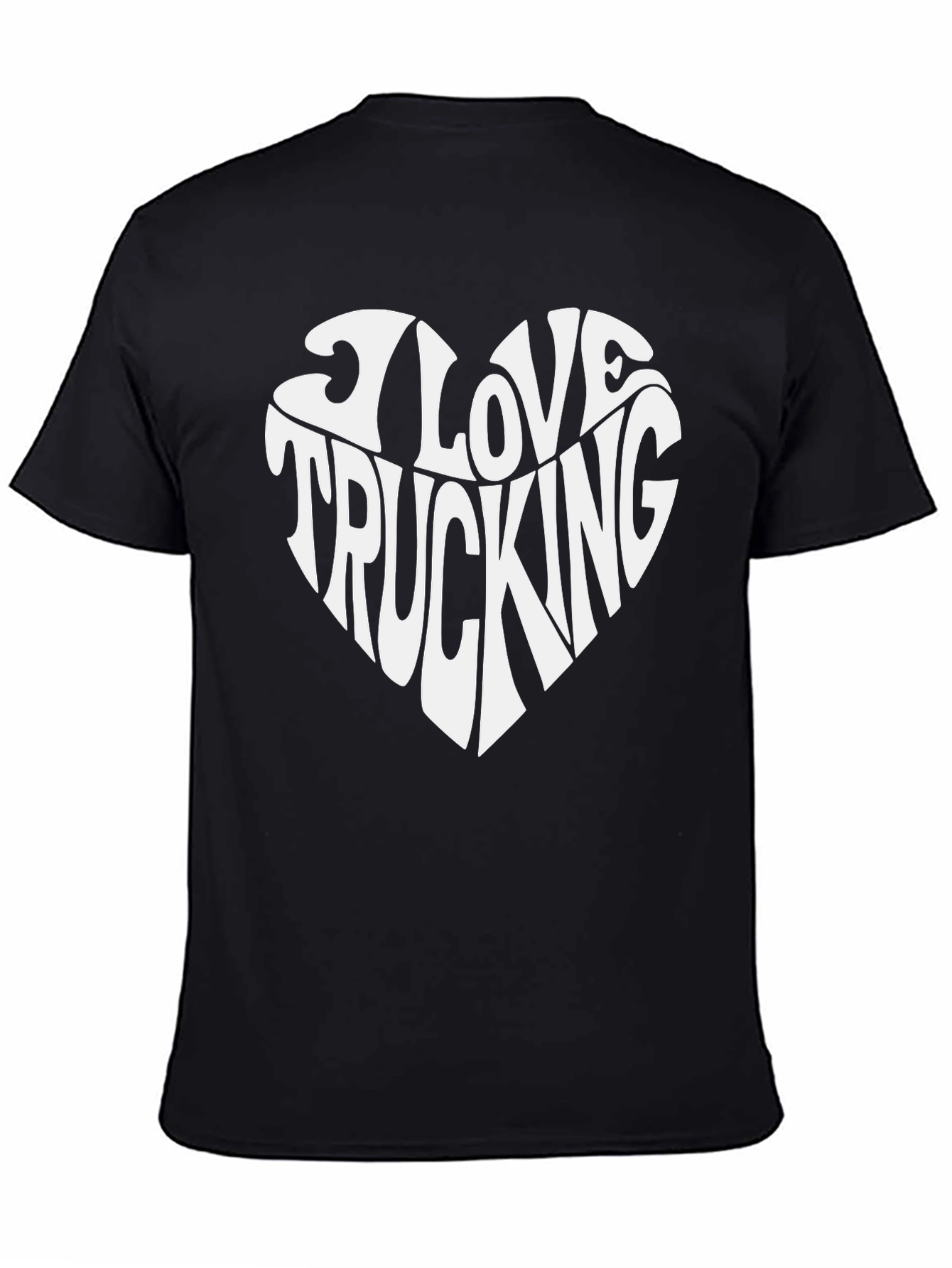 I Love Trucking Heart Graphic T-Shirt - Black Cotton
