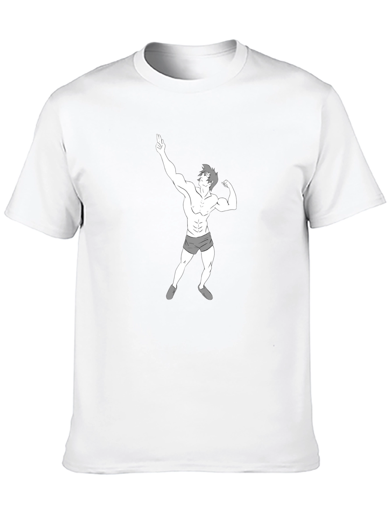 Mens Black T-Shirt with Cartoon Bodybuilder Graphic