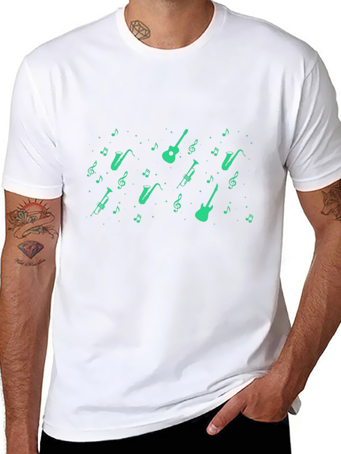 Musical Instrument Print Black T-Shirt