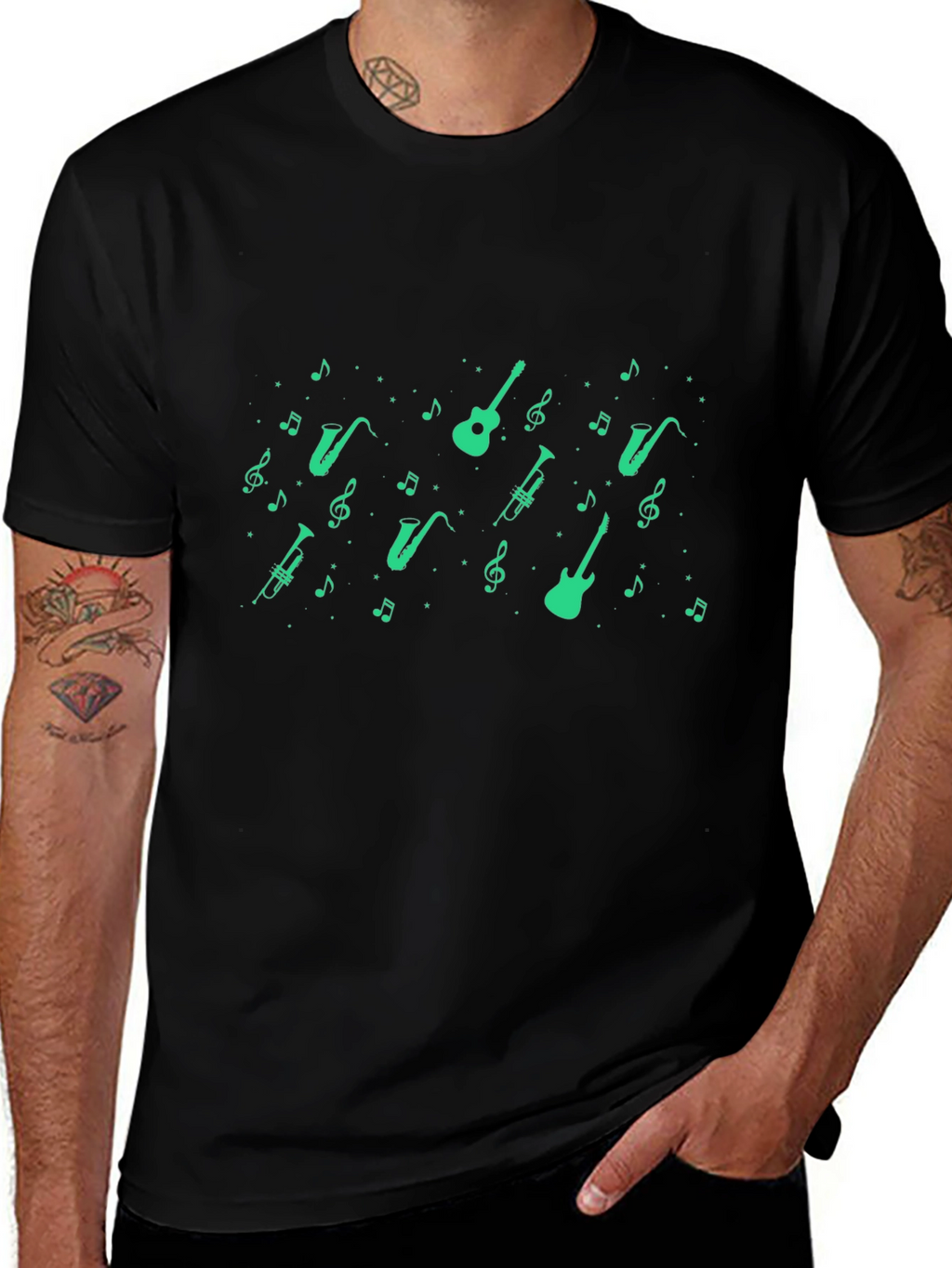 Musical Instrument Print Black T-Shirt