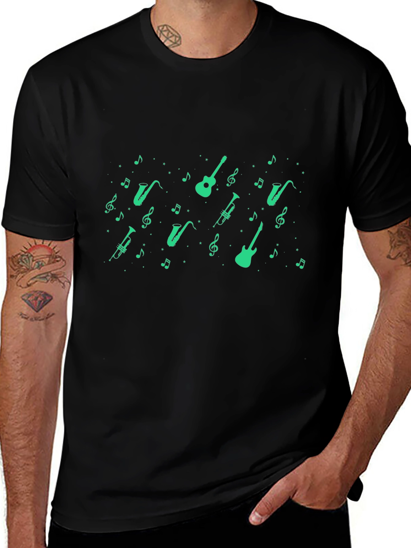 Musical Instrument Print Black T-Shirt