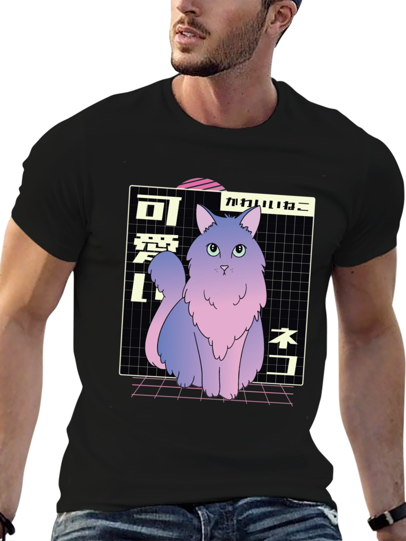 Aesthetic Cat T-Shirt - Vaporwave Style