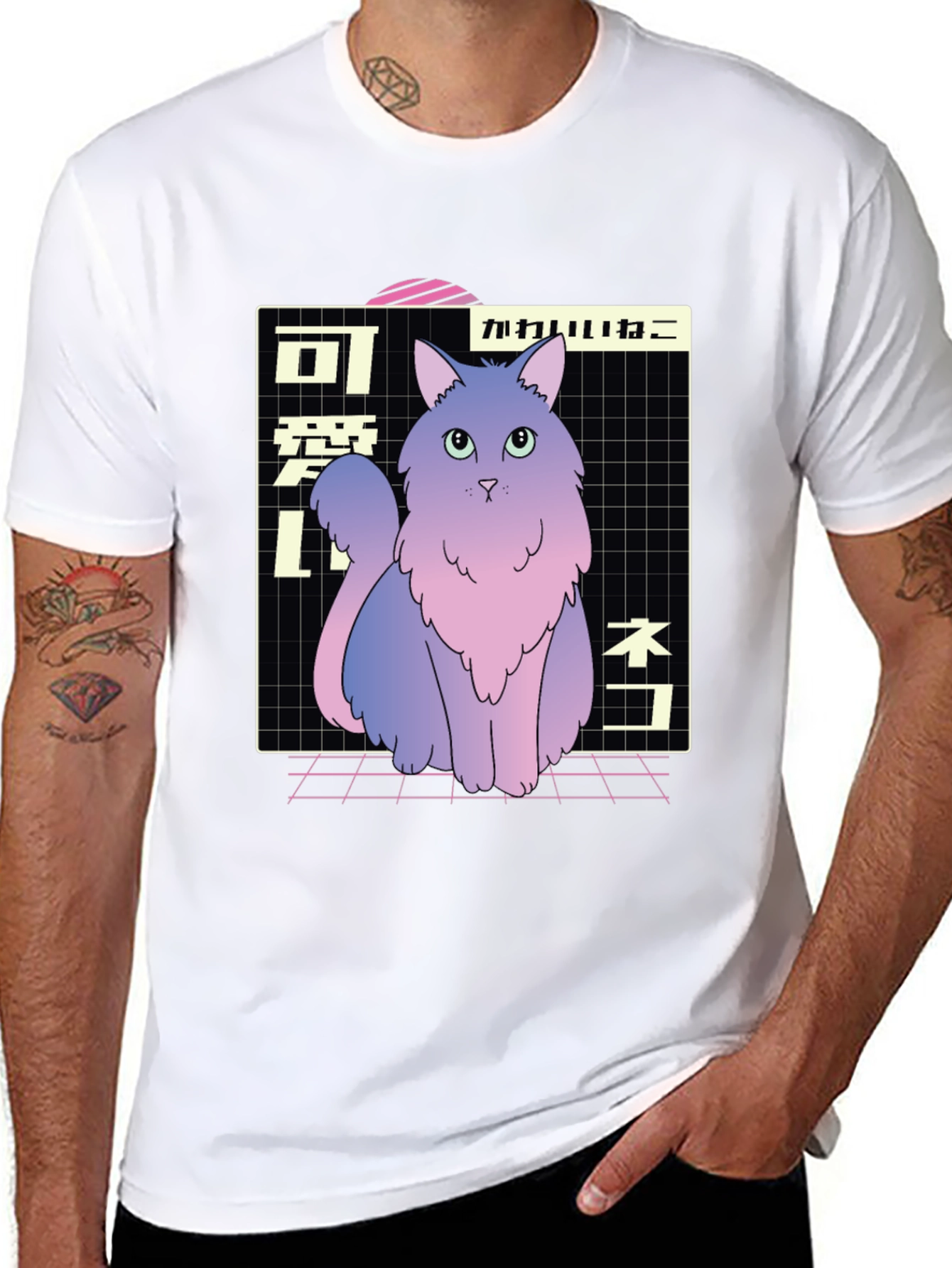 Aesthetic Cat T-Shirt - Vaporwave Style