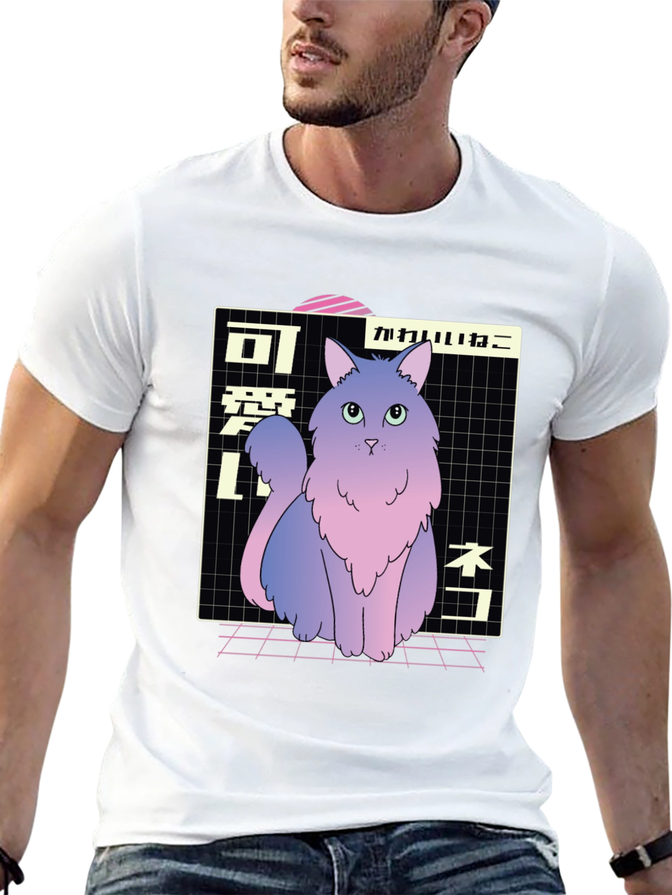 Aesthetic Cat T-Shirt - Vaporwave Style