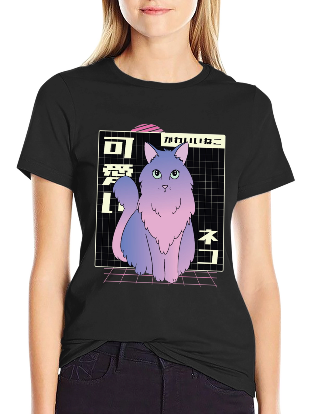 Aesthetic Cat T-Shirt - Vaporwave Style