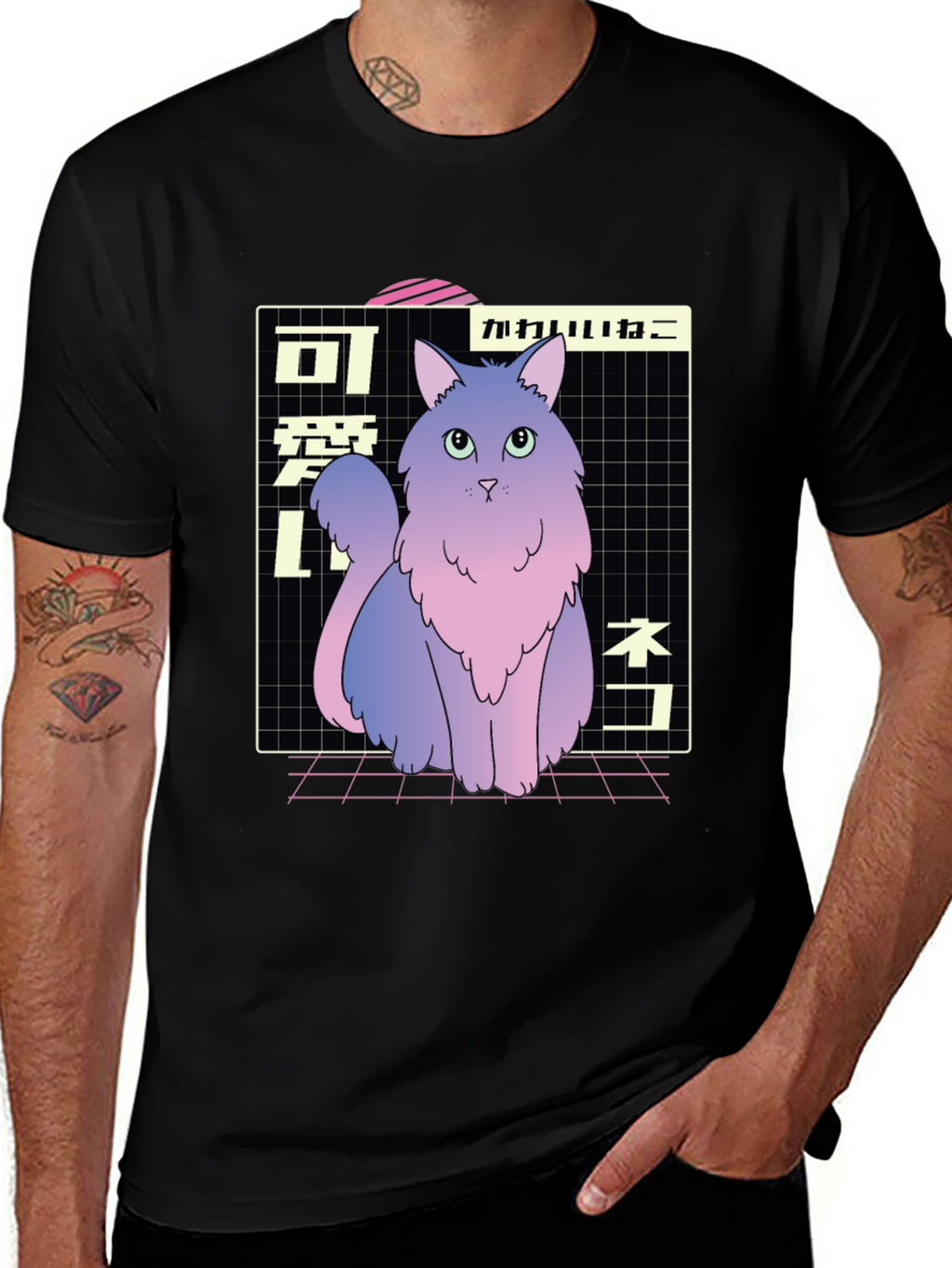 Aesthetic Cat T-Shirt - Vaporwave Style