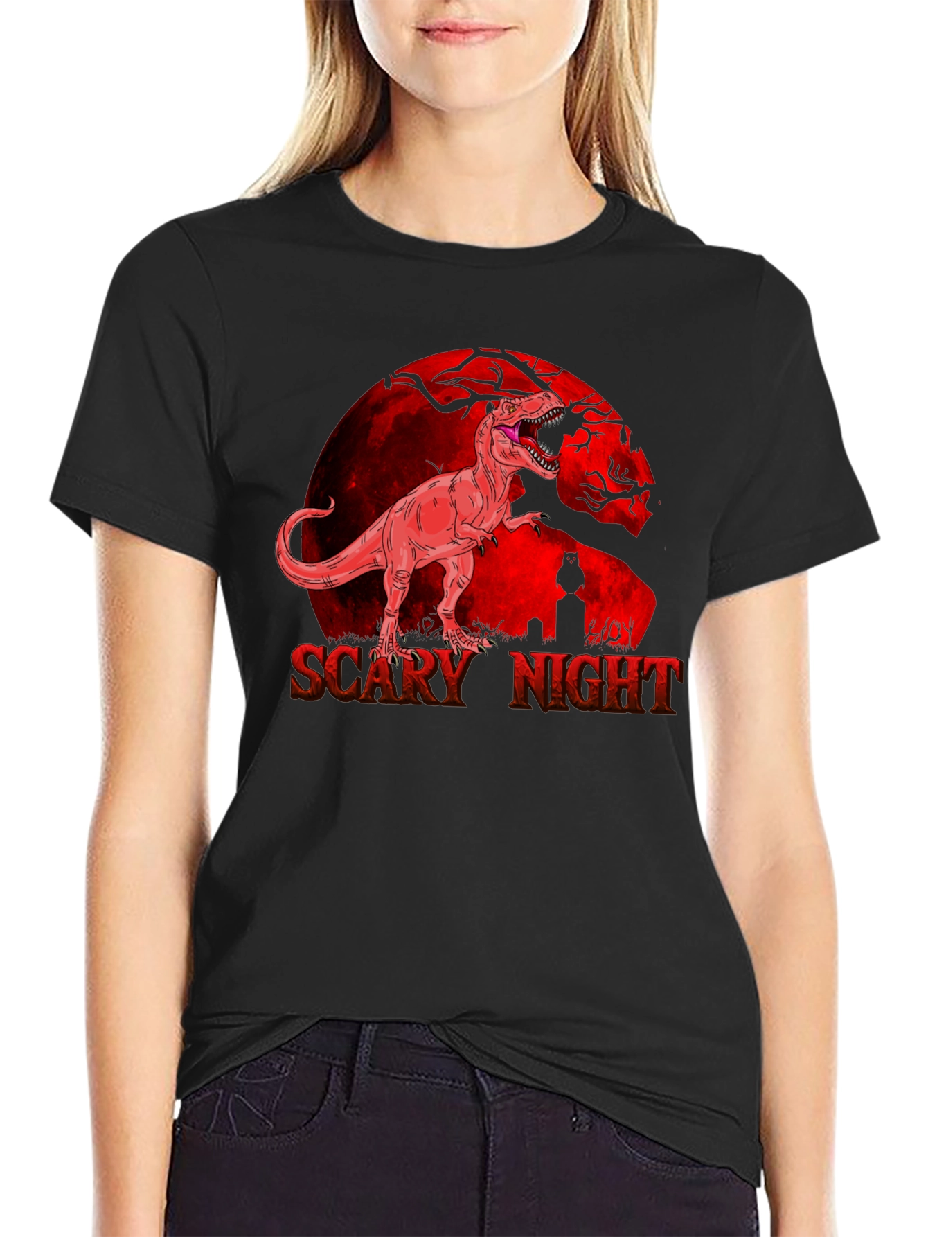 Scary Night T-Rex Graphic Tee - Halloween Ready!